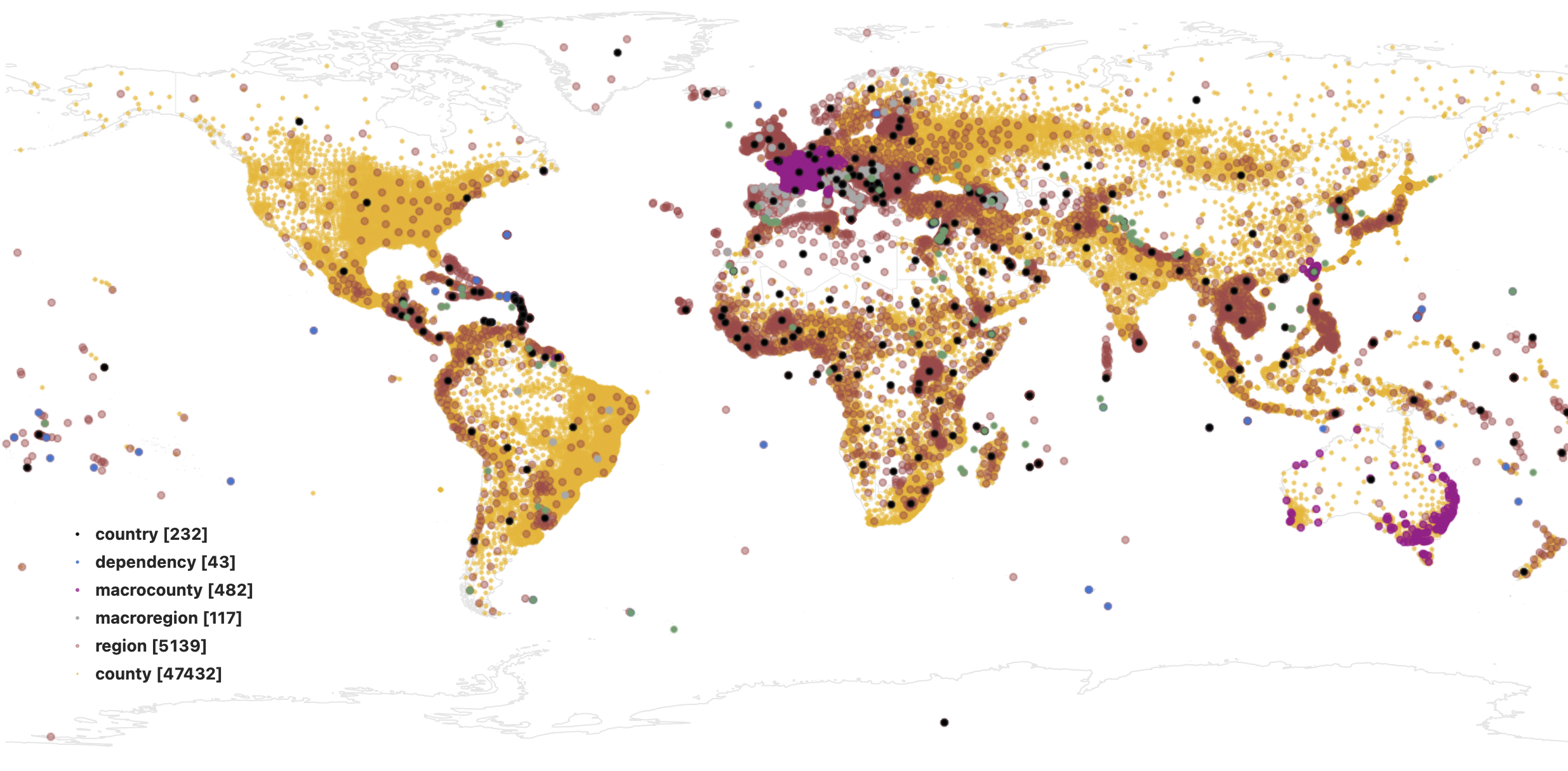 Who’s On First primary administrative hierarchy coverage map